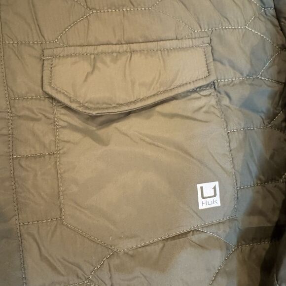HUK Shacket Mens M Tarpon Quilt Snap Button Jacket Shirt Green Nylon NEW - Picture 4 of 6
